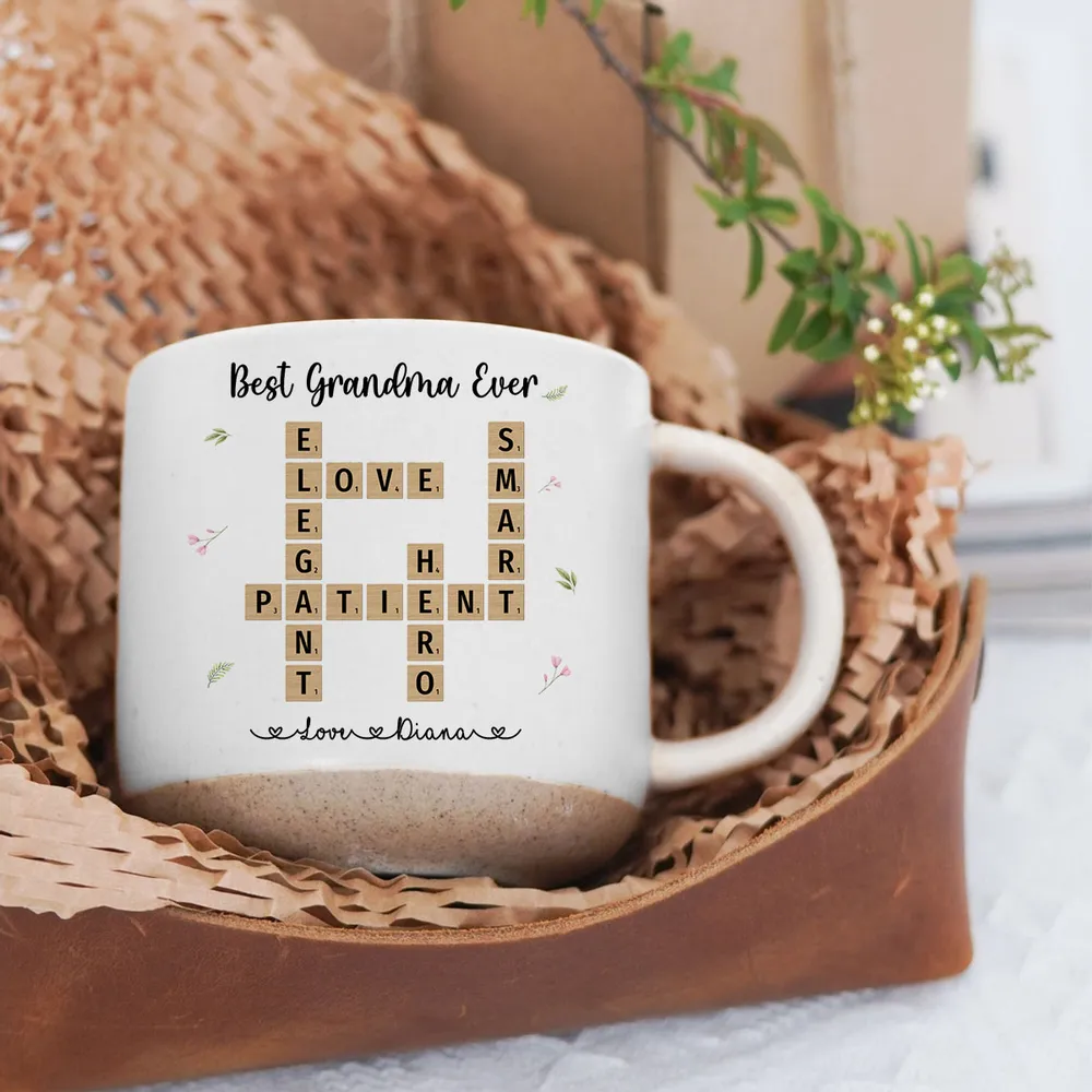 Best Mom Ever Appreciation Crossword Art - Personalized Pottery Mug - Gift For Mom, Mother's Day, Birthday Gift