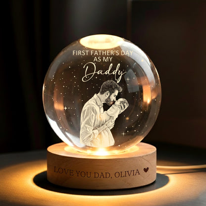 First Father's Day Ball Night Light, Personalized Dad Night Light, Custom Daddy Gift, New Dad Keepsake, LED Crystal Ball Gift For Dad