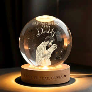 First Father's Day Ball Night Light, Personalized Dad Night Light, Custom Daddy Gift, New Dad Keepsake, LED Crystal Ball Gift For Dad
