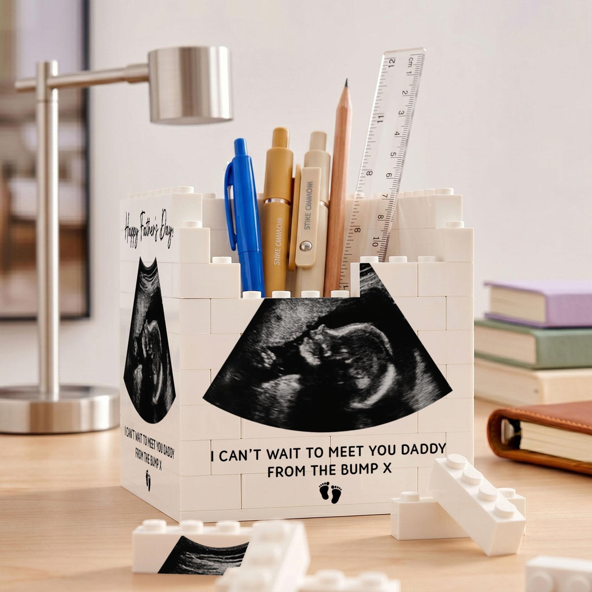 Dad To Be Gift From The Bump, Father's Day Building Block Pen Holder, First Fathers Day Gift For New Dad, Ultrasound Keepsake, New Baby Gift
