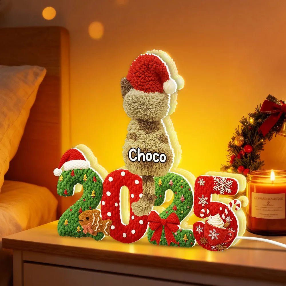 2025 Cat Lovers 3D Faux Yarn Effect - Personalized Acrylic Light Box - Christmas Gift for Cat Moms, Cat Dads