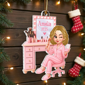 3D Effect Pink Girl Makeup - Personalized Acrylic Ornament - Christmas Gift for Daughters, Granddaughters, Teen Girls