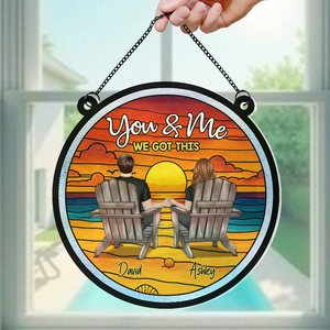 Couple Beach Landscape - Personalized Suncatcher Stained Glass - Gift For Couple, Anniversary Gift