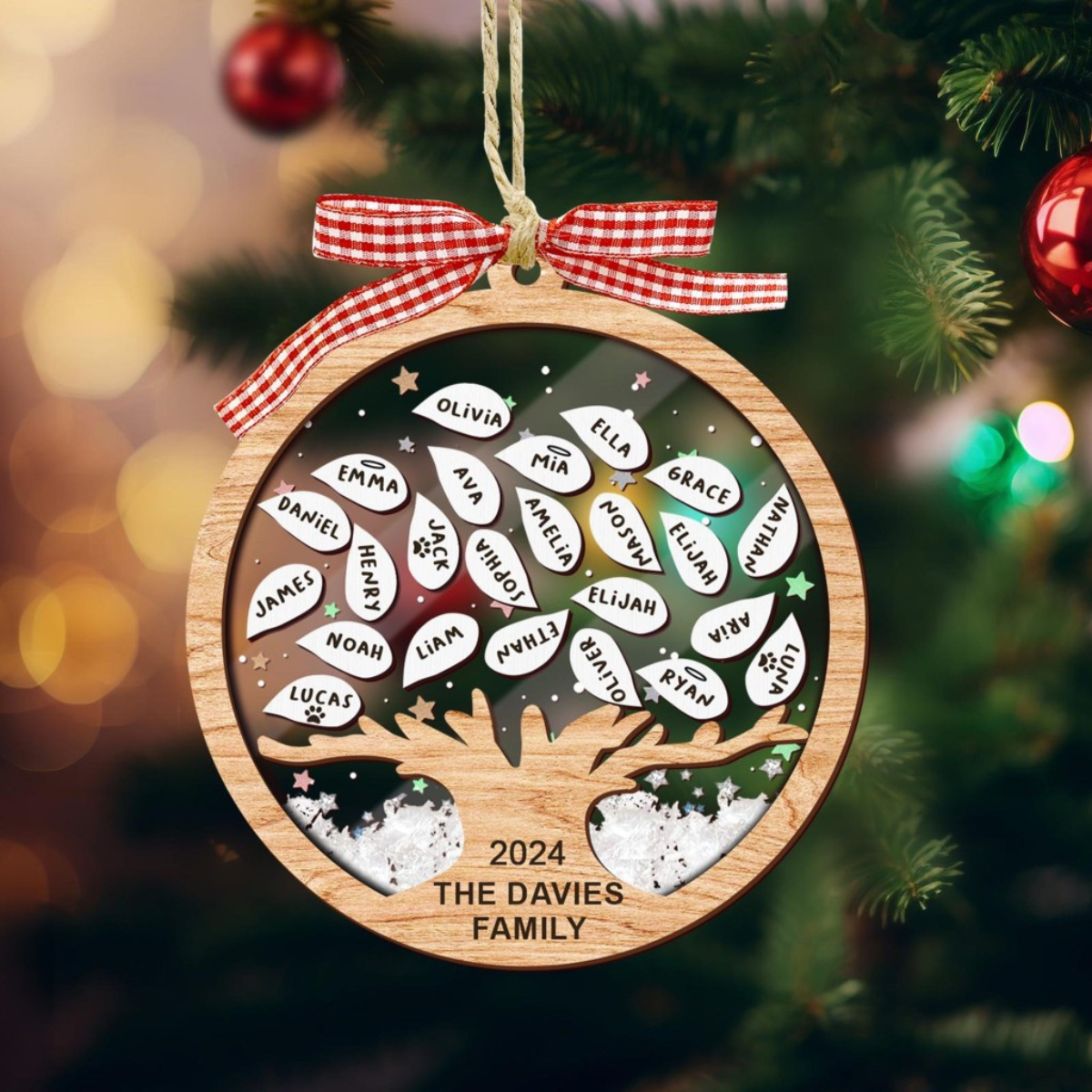 Family Tree Of Life 4D Shaker Ornament, Custom Name Family Christmas Ornament, Big Family Holiday Gift
