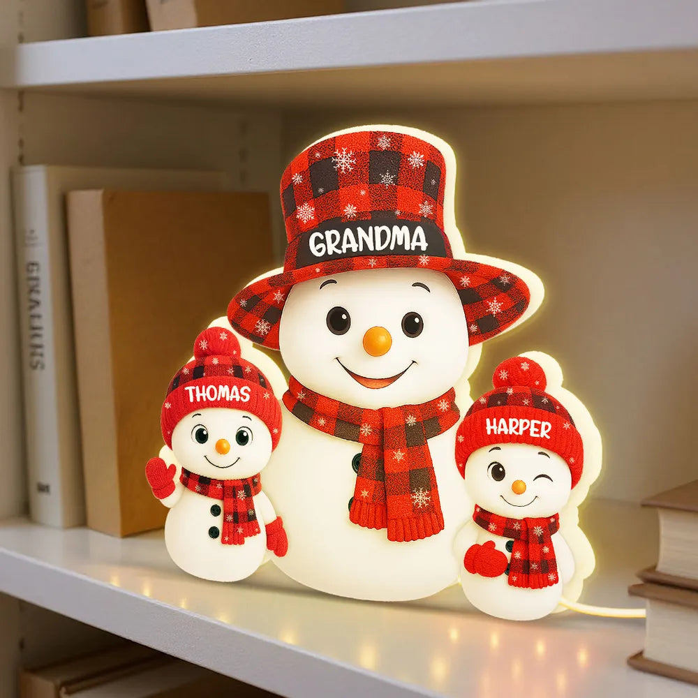 Christmas Checkered Pattern Grandma Mom Snowman - Personalized Acrylic Light Box - Christmas Gift For Grandmas