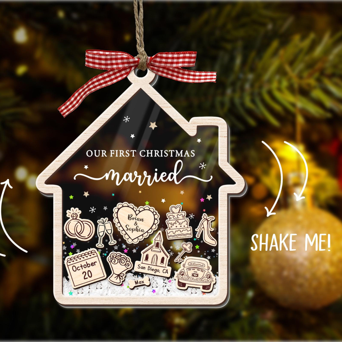 Our First Christmas Married - Personalized 4D Shaker Ornament - Christmas Gift For Couple