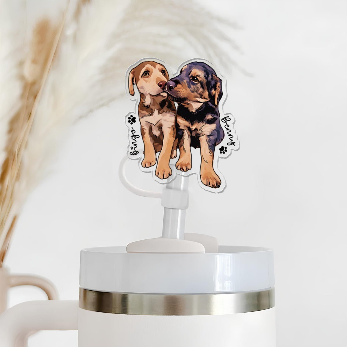 Personalized Pet Lovers Gift, Custom Dog Cat Portrait Straw Topper, Dog Cat Photo Straw Cover, Gift For Dog Mom Cat Mom
