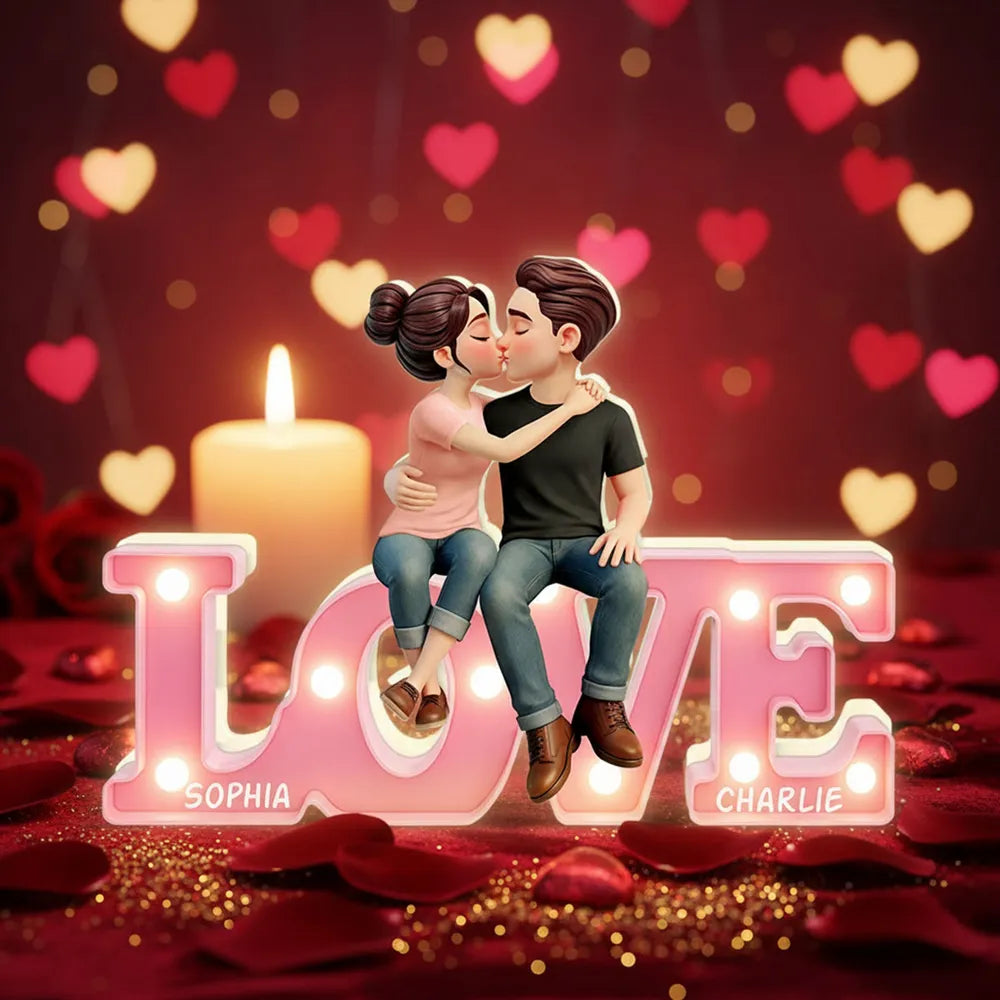 Loving & Kissing Couple - Personalized Acrylic Light Box - Anniversary Gift, Valentine's Day Gift For Couple