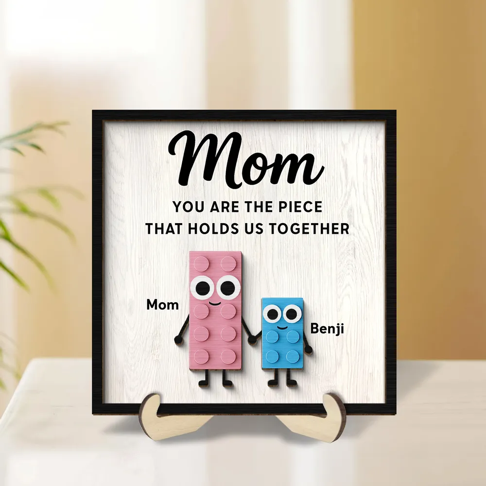 Mom Is The Cutest Piece That Hold Us Together - Personalized Wooden Plaque - Gift For Mom, Mother's Day, Birthday Gift