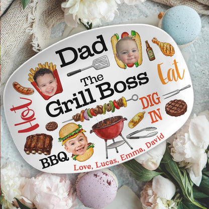 Personalized Dad Grilling Platter with Kids Faces, Funny Kids Face Platter, BBQ Dad Gift, The Grill Boss Plate, Fathers Day Gift for Husband