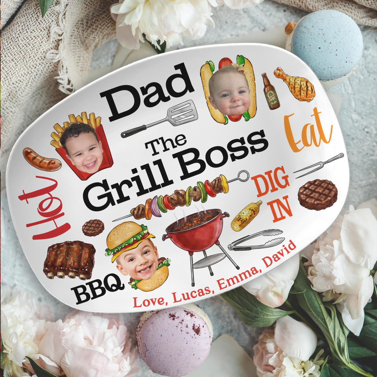 Personalized Dad Grilling Platter with Kids Faces, Funny Kids Face Platter, BBQ Dad Gift, The Grill Boss Plate, Fathers Day Gift for Husband