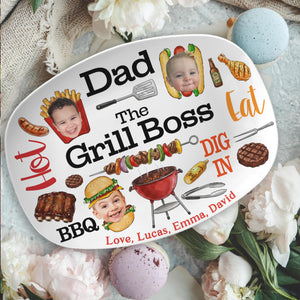 Personalized Dad Grilling Platter with Kids Faces, Funny Kids Face Platter, BBQ Dad Gift, The Grill Boss Plate, Fathers Day Gift for Husband