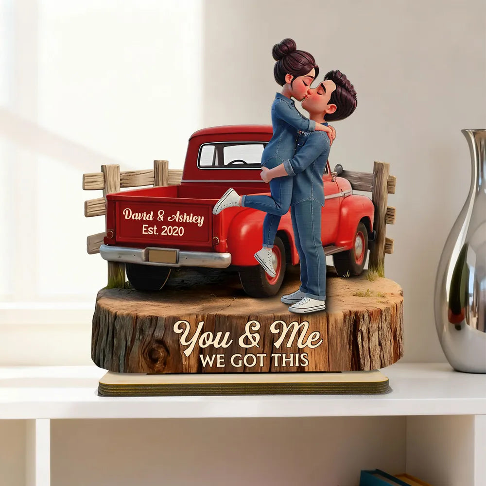 Pickup Truck Kissing Couple - Personalized Wooden Plaque - Anniversary Gift, Valentine's Day Gift For Couple
