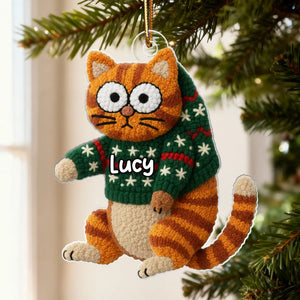 3D Effext Faux Crochet Funny Cat Hanging - Personalized Acrylic Ornament - Christmas Gift for Cat Lovers
