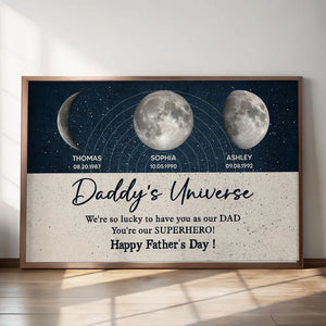 Daddy's Universe Moon Phases - Personalized Canvas - Gift For Dad, Father's Day, Birthday Gift