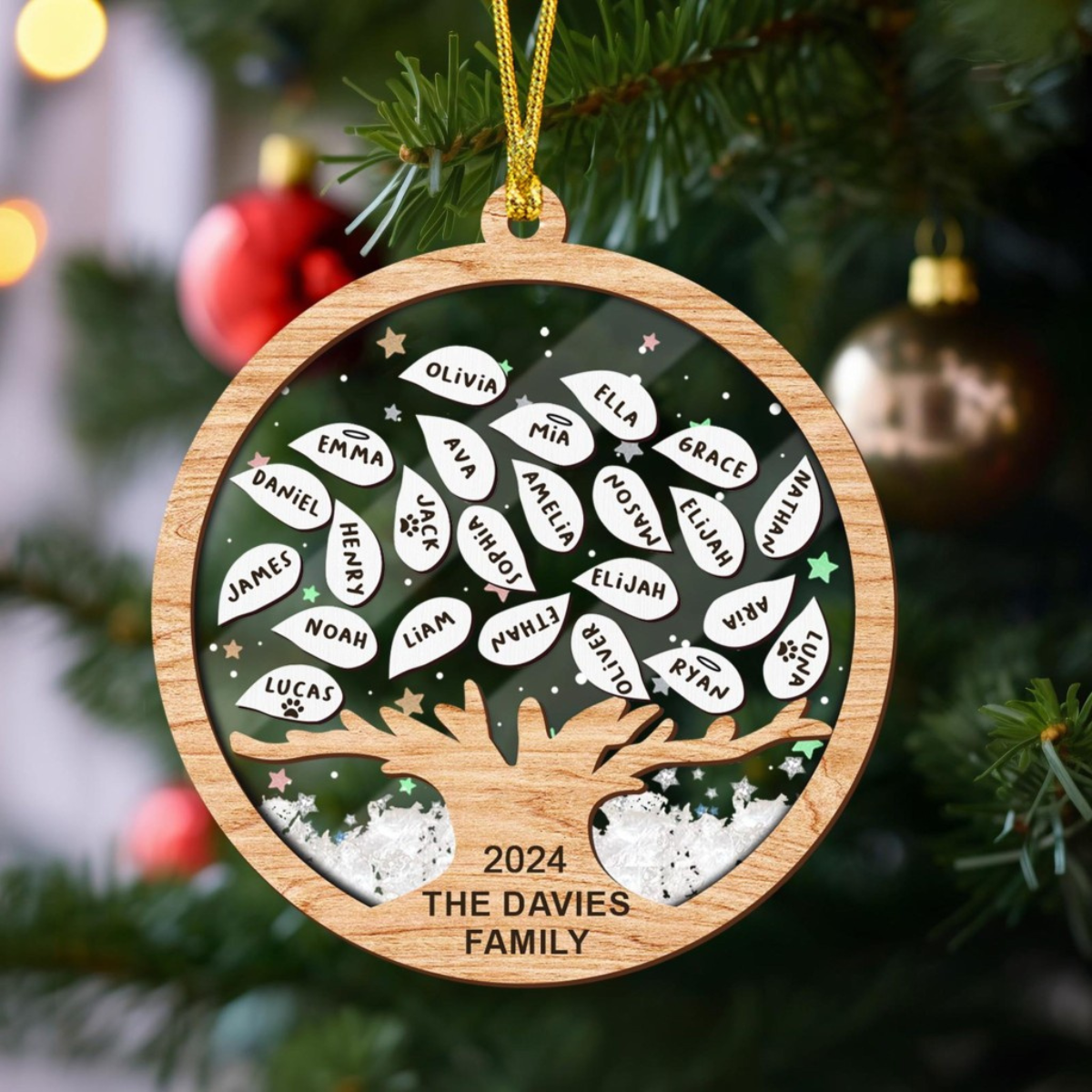 Family Tree Of Life 4D Shaker Ornament, Custom Name Family Christmas Ornament, Big Family Holiday Gift