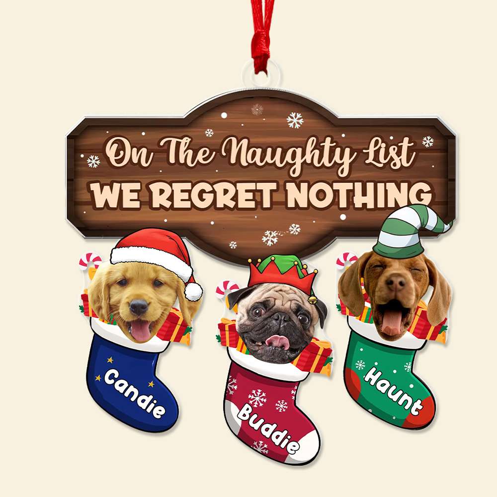 On The Naughty List We Regret Nothing - Personalized Acrylic Ornament - Christmas Gift For Pet Lovers