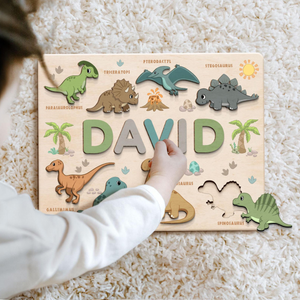 Custom Name Puzzle Board For Kids, Personalized Baby Toddler Wooden Dinosaur Toys, Sensory Toys, Puzzle Busy Board For Toddlers, Birthday