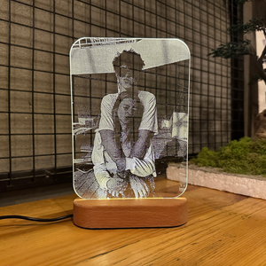 Custom Picture Night Light Wooden Base, Anniversary Gift For Couple, Wedding Gift Couple