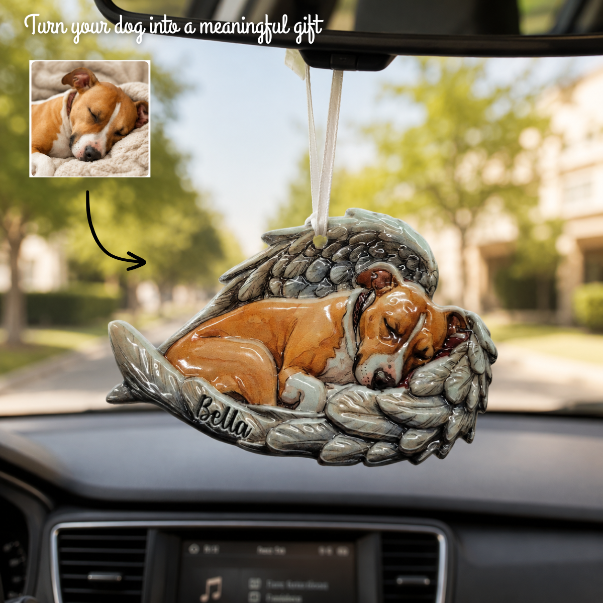 Personalized Watercolor Photo Dog Loss Memorial Real 3D Raised Ornament, Sleeping Pet Within Angel Wings, Loss Pet Gifts, Dog Lovers Gift