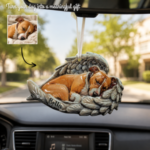 Personalized Watercolor Photo Dog Loss Memorial Real 3D Raised Ornament, Sleeping Pet Within Angel Wings, Loss Pet Gifts, Dog Lovers Gift