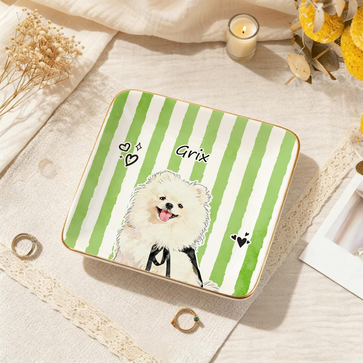Custom Pet Jewelry Dish, Custom Dog Cat Memorial Portrait Ring Dish, Gift for Pet Owner