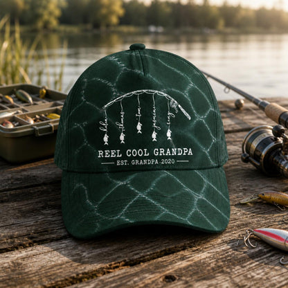 Reel Cool Dad Custom Fishing Hat, Personalized Fisher Grandpa Cap, Fathers Day Gift For Him, Reel Cool Papa Hat, Fishing Lover Grandpa Gift