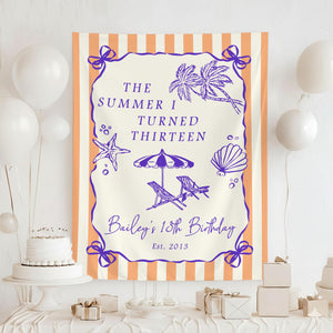The Summer I Turned Birthday Banner, ANY AGE Custom Birthday Photo Backdrop, The Summer I Turned Party, Coastal Birthday Party Decorations