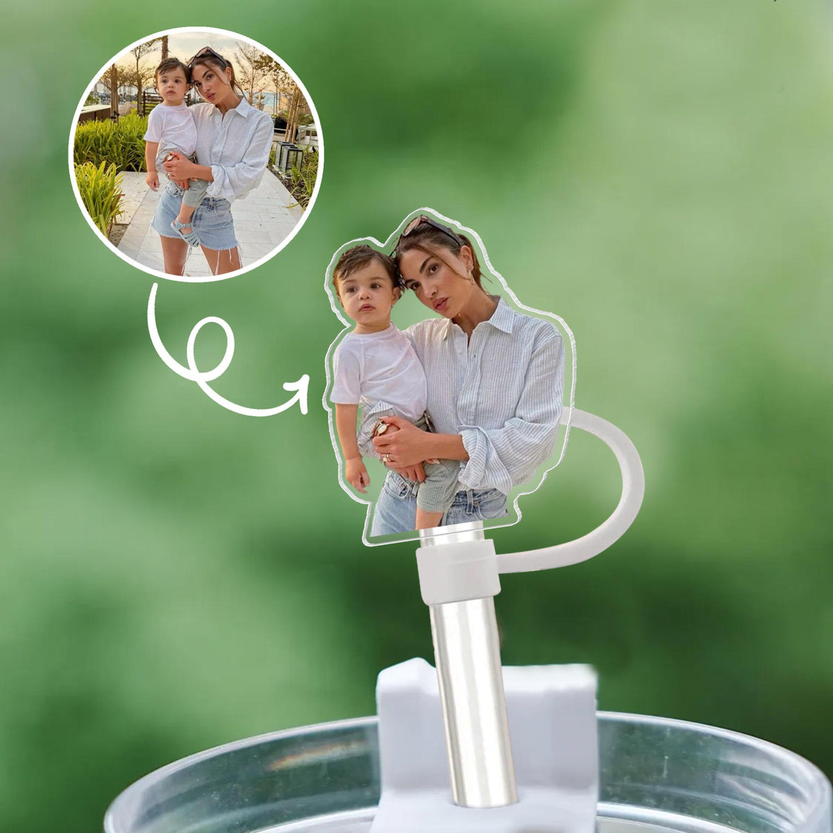 Personalized Photo Gift For Mom, Custom Straw Topper With Photo, Mom And Kids Photo Cup Straw Cover, Gift For Mother