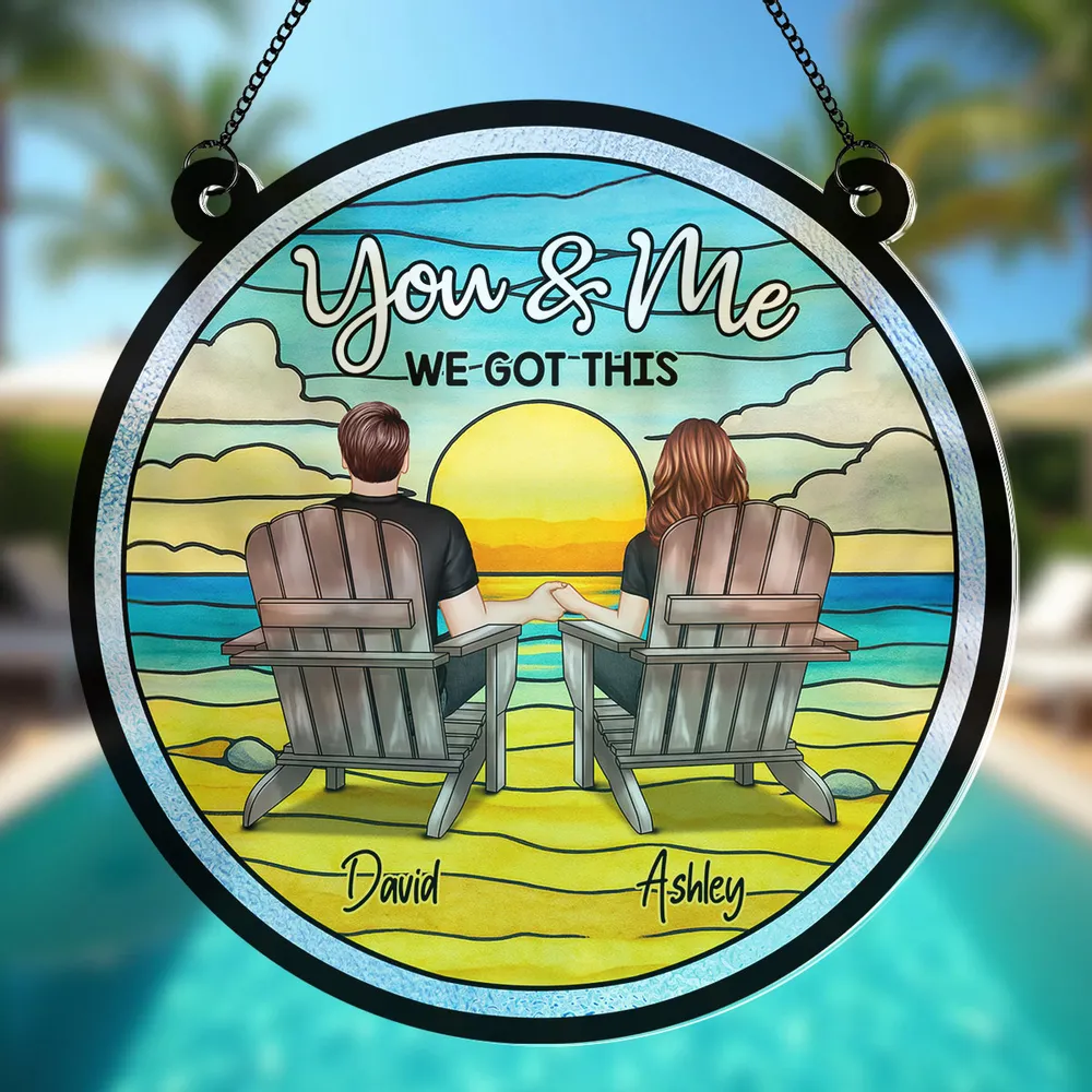 Couple Beach Landscape - Personalized Suncatcher Stained Glass - Gift For Couple, Anniversary Gift