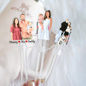 Personalized Gift For Mom, Custom Family Photo Portrait Straw Topper, Mom And Kids Photo Straw Cover
