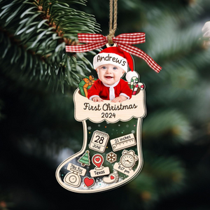 Baby's First Christmas Ornament 2024, Custom Baby Photo Ornament, New Baby Shaker, Newborn Gift, 4D Shake Babies Ornament, Baby Shower Gifts