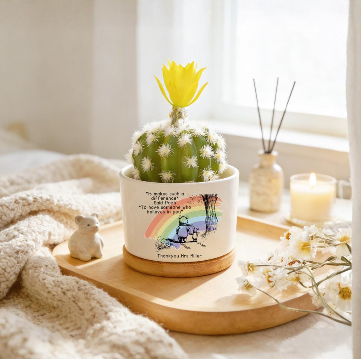 Custom Rainbow Flower Pot, Teacher Thank You Gift, Ceramic Succulent Planter Thank You For Helping Me Grow Teacher Appreciation Gift