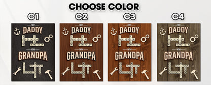 Personalized Scrabble Family Name Sign, First Dad Now Grandpa Wooden Frame, Fathers Day Gift For Grandpa With Kids Name,Dad Puzzle Sign Gift