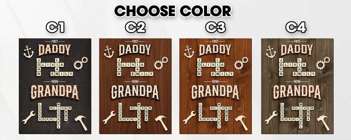 Personalized Scrabble Family Name Sign, First Dad Now Grandpa Wooden Frame, Fathers Day Gift For Grandpa With Kids Name,Dad Puzzle Sign Gift