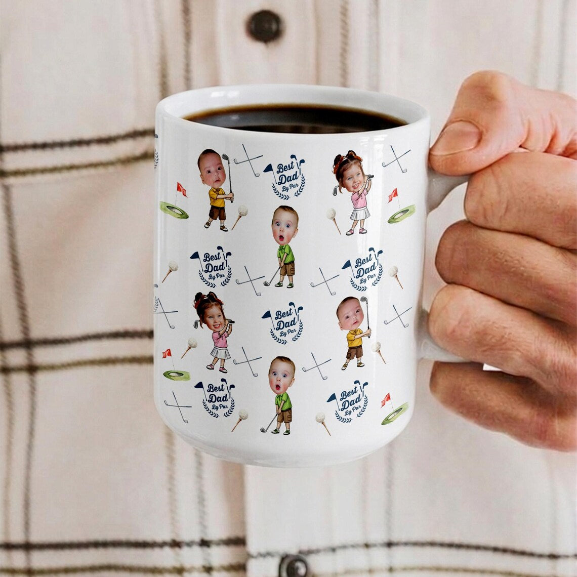 Personalized Dad Golf Mug: Custom Baby Face Golf Mug, Funny Dad By Par Gift from Kids, Father's Day Gift for Husband