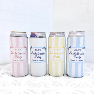 Personalized Beach Bachelorette Can Cooler, Coastal Bridal Party Favor, Custom Drink Holder
