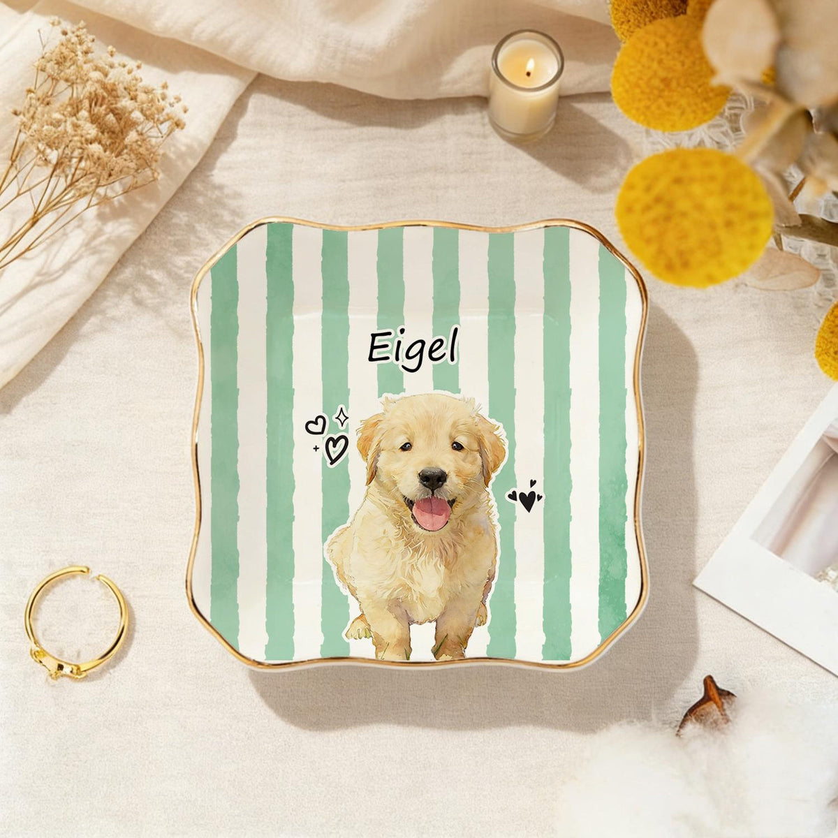 Custom Pet Jewelry Dish, Custom Dog Cat Memorial Portrait Ring Dish, Gift for Pet Owner