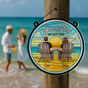 Couple Beach Landscape - Personalized Suncatcher Stained Glass - Gift For Couple, Anniversary Gift