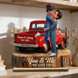 Pickup Truck Kissing Couple - Personalized Wooden Plaque - Anniversary Gift, Valentine's Day Gift For Couple