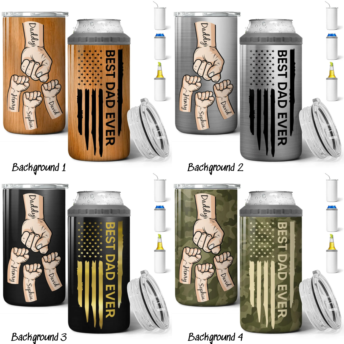 Best Dad Papa Ever Fist Bumps - Personalized Can Cooler Tumbler - Gift For Dad Grandpa, Father's Day Gift Idea