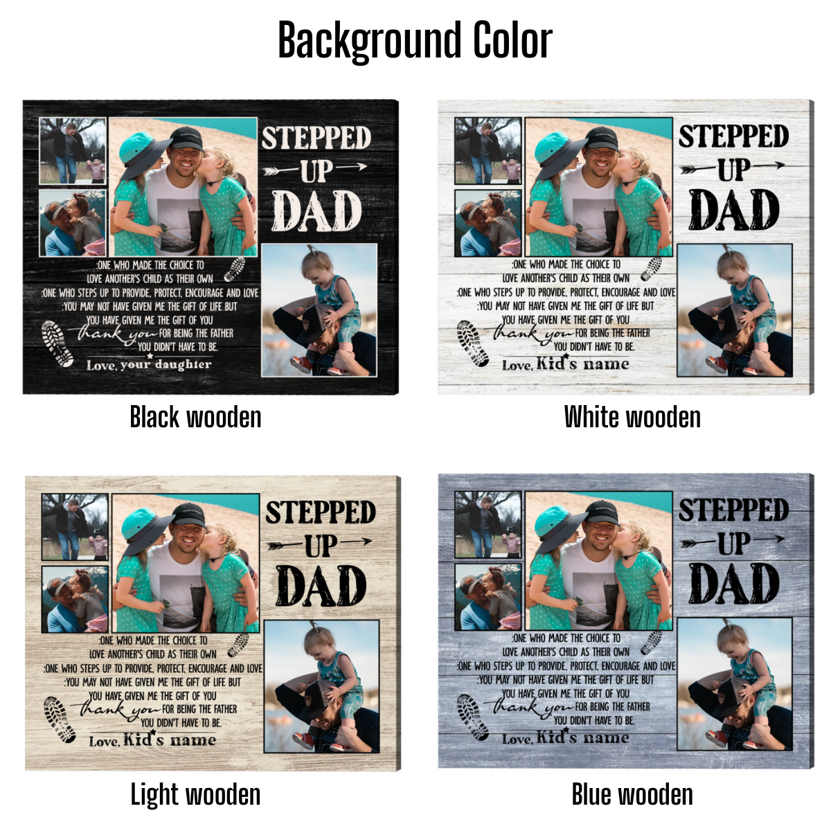 Fathers Day Gifts For Step Dad, Stepped Up Dad Custom Photo Canvas, Thank You Gift For Stepped Up Dad, Bonus Dad Gifts From Kids