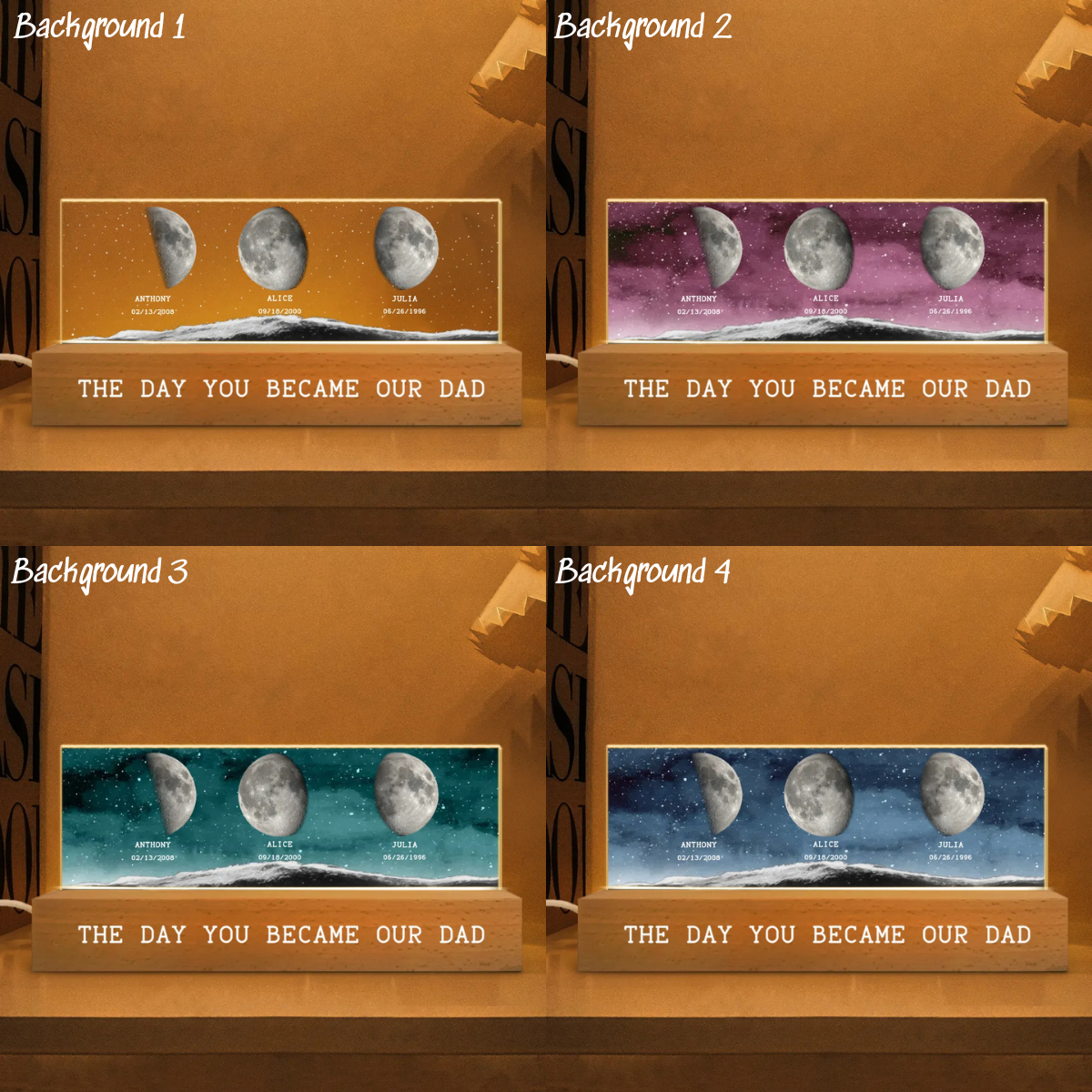 The Night You Became My Dad - Personalized 3D LED Light Wooden Base - Gift For Dad, Father's Day, Birthday Gift