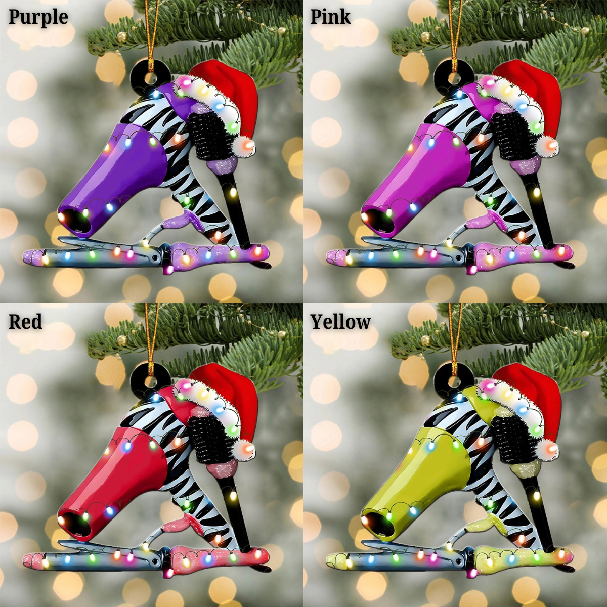 Personalized Hair Dryer Ornament, Custom Name Hairdresser Christmas Tree Ornament