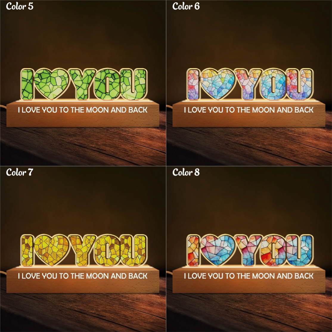 I Love You To The Moon & Back Mosaic Pattern - Personalized 3D LED Light Wooden Base - Gift For Couple, Anniversary Gift