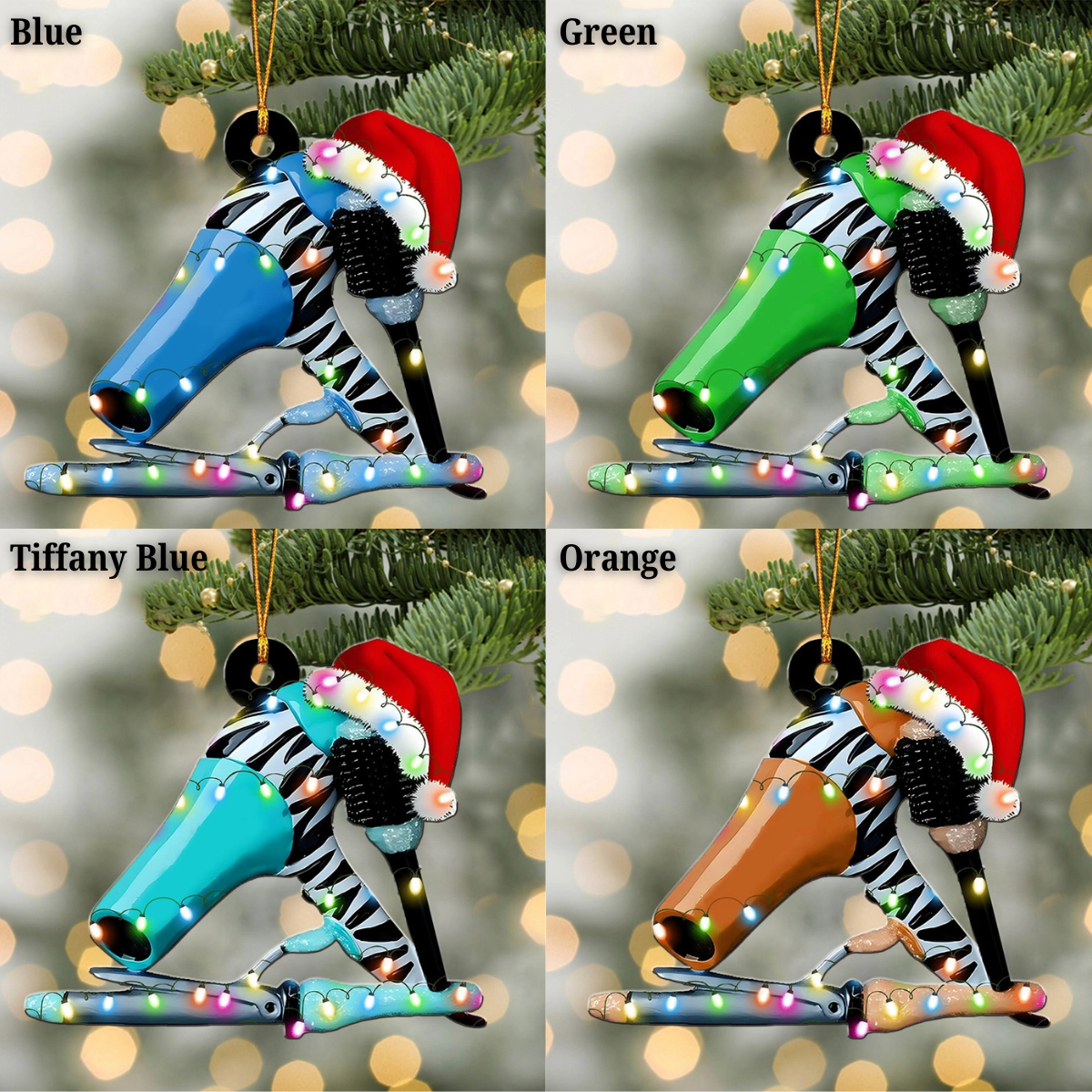 Personalized Hair Dryer Ornament, Custom Name Hairdresser Christmas Tree Ornament