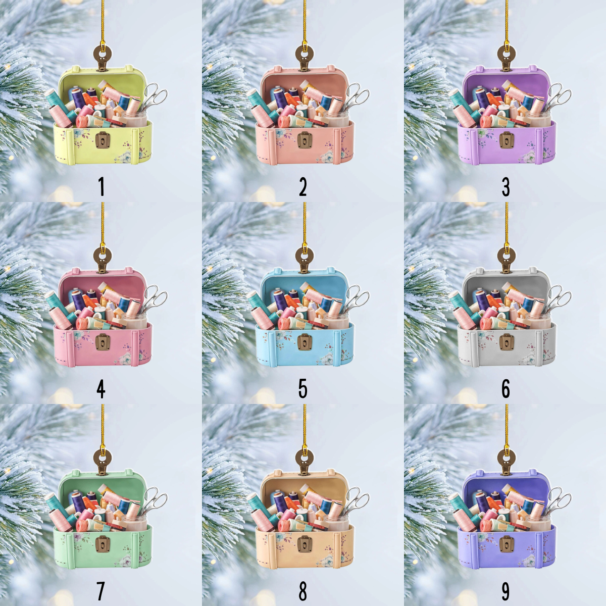 Personalized Sewing Box Christmas Ornament, Sewing Flower Kit Ornament, Gift For Sewing Lovers