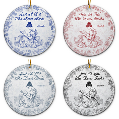 Chinoiserie Toile Just A Girl Who Loves Books - Personalized Ornament - Gift For Book Lovers, Bookworm Gift