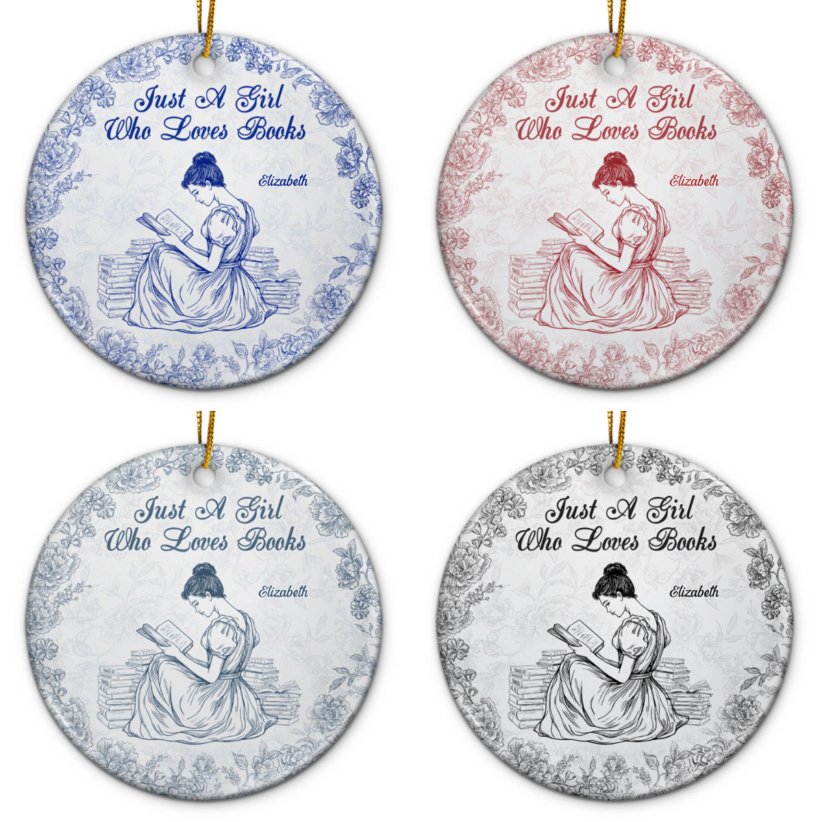 Chinoiserie Toile Just A Girl Who Loves Books - Personalized Ornament - Gift For Book Lovers, Bookworm Gift