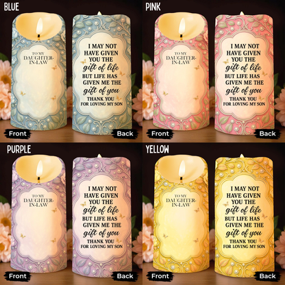 To My Daughter-In-Law, Gift Of Life, Flowers and Butterflies, Custom LED Candle, Gift For Daughter-In-Laws